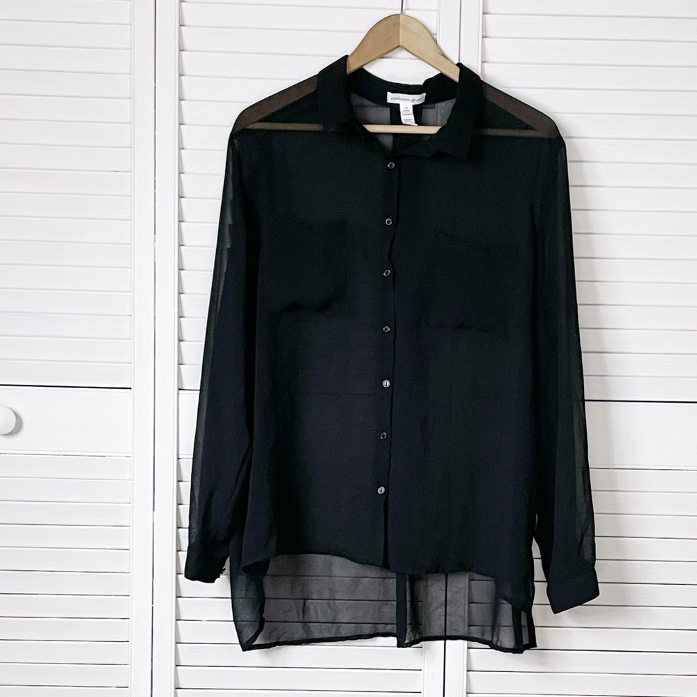Sheer black button down blouse